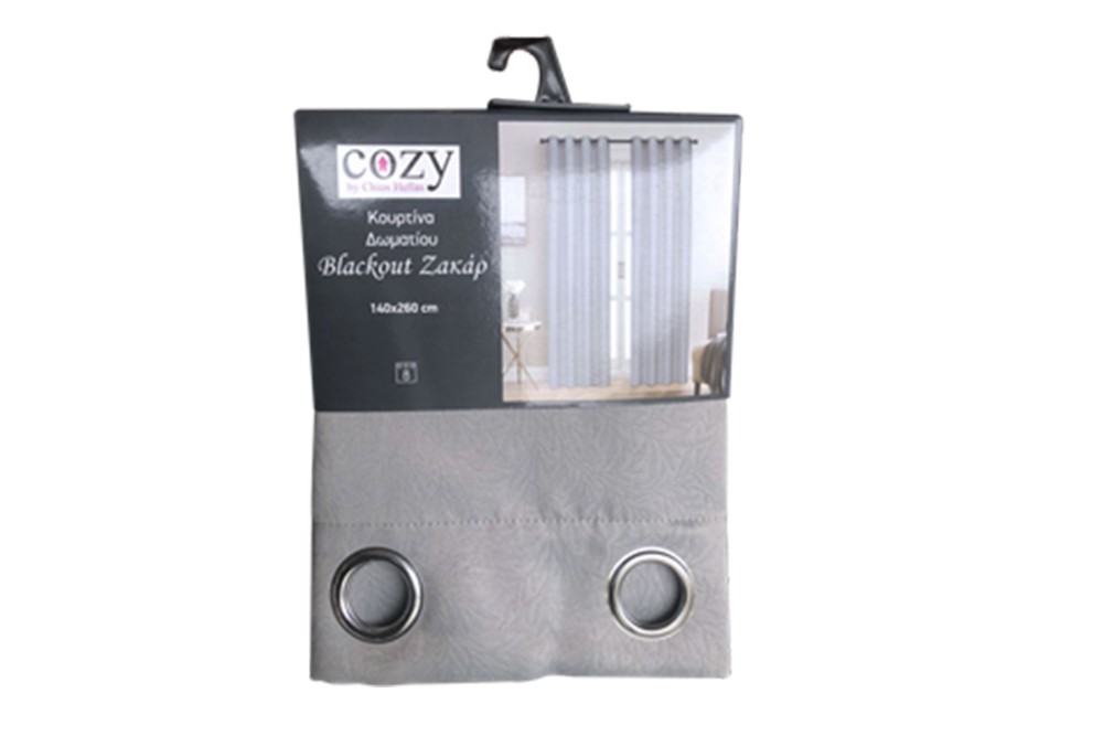 Κουρτίνα Black Out με Τρουκς. Ζακάρ Grey 140x260cm.