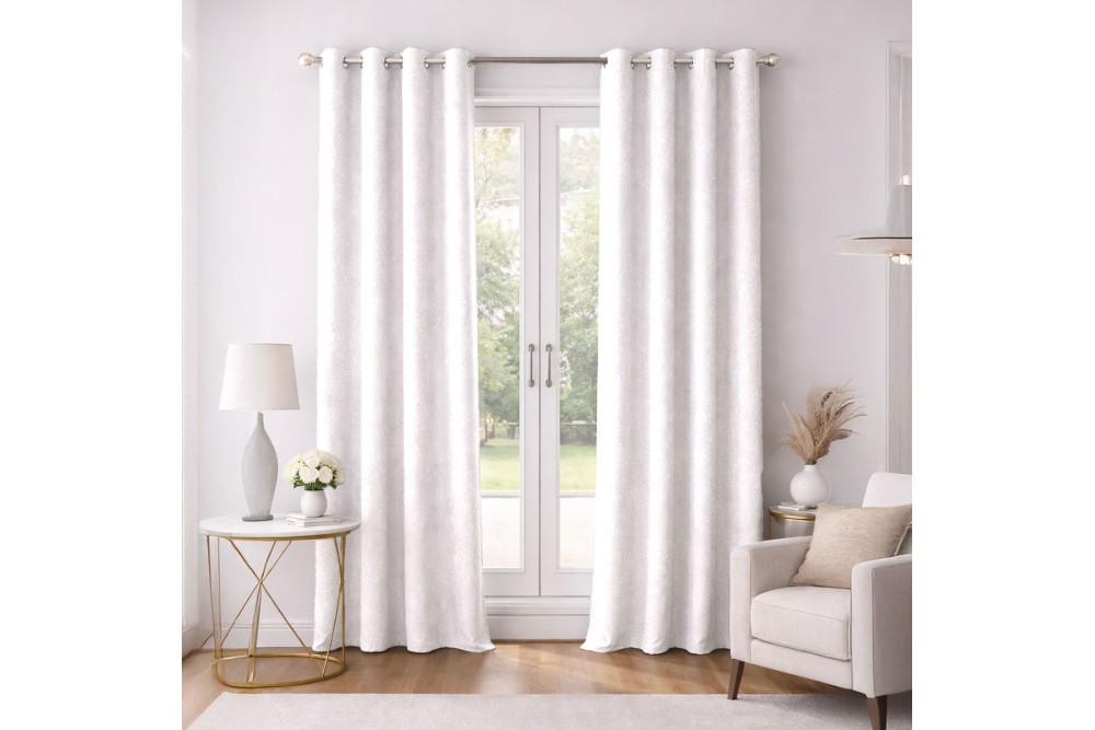 Κουρτίνα Black Out με Τρουκς. Ζακάρ White 140x260cm.