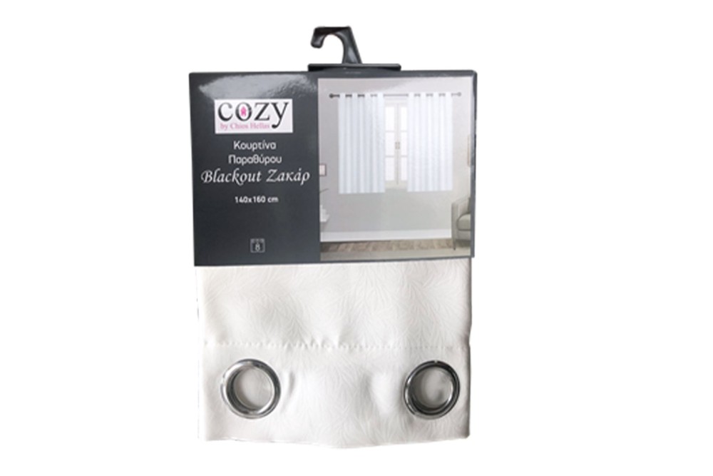 Κουρτίνα Black Out με Τρουκς. Ζακάρ White 140x260cm.
