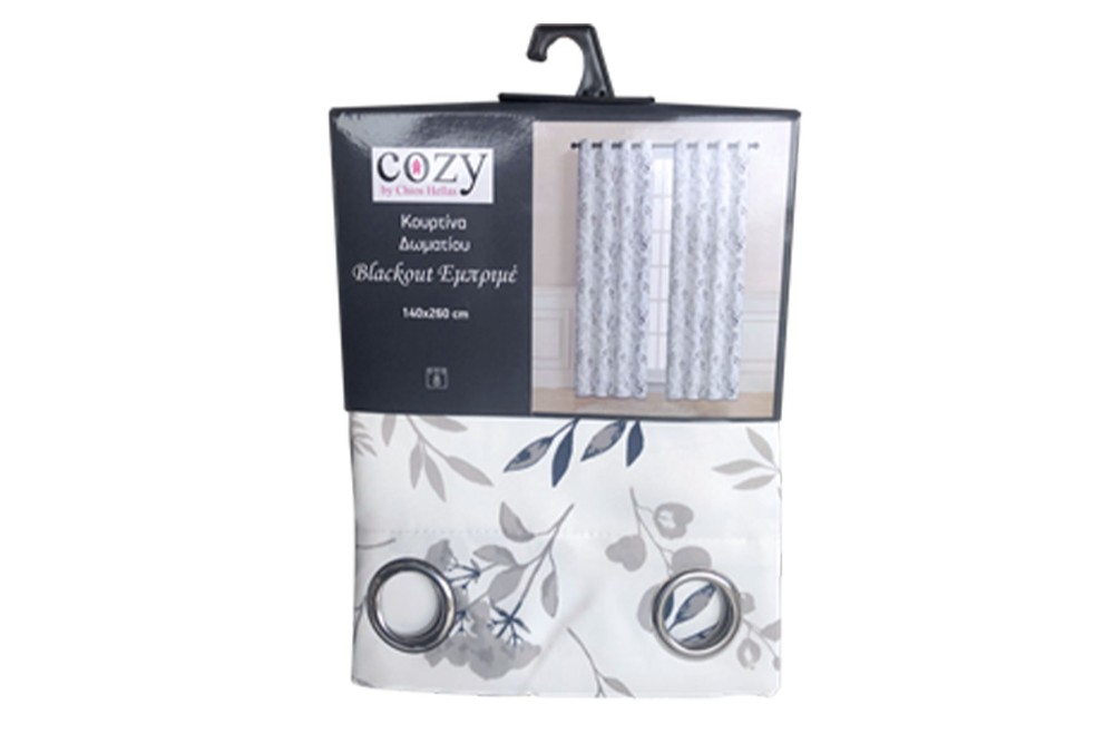 Κουρτίνα Black Out με Τρουκς Floral Blue 140x260cm.