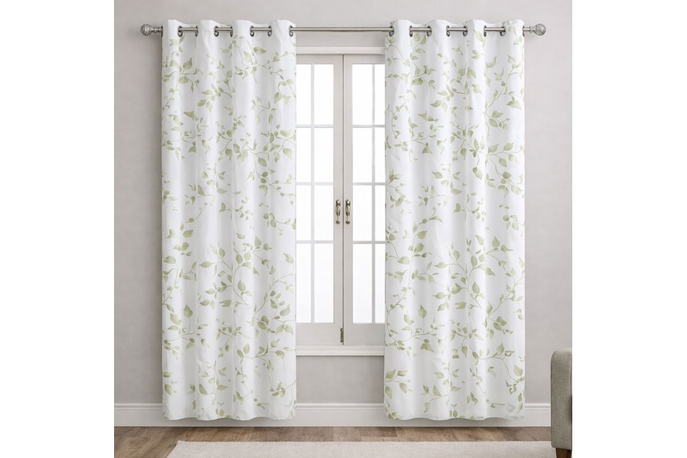 Κουρτίνα Black Out με Τρουκς Floral Green 140x260cm.
