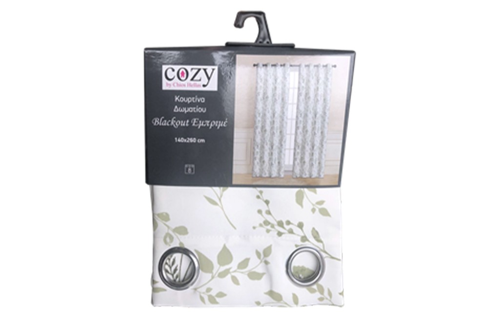 Κουρτίνα Black Out με Τρουκς Floral Green 140x260cm.