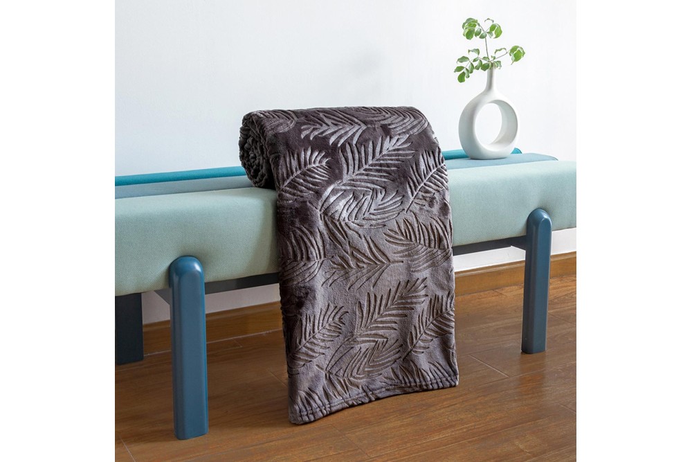 Κουβέρτα Ανάγλυφη Βελουτέ Φυλλαράκι Grey Μονή 150x200cm Κουβέρτα Ανάγλυφη Βελουτέ Φυλλαράκι Grey Μονή 150x200cm