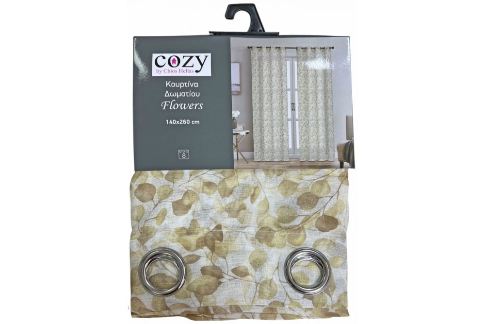 Κουρτίνα Flowers με Τρουκς Dark Beige 140x260cm. Κουρτίνα Flowers με Τρουκς Dark Beige 140x260cm.