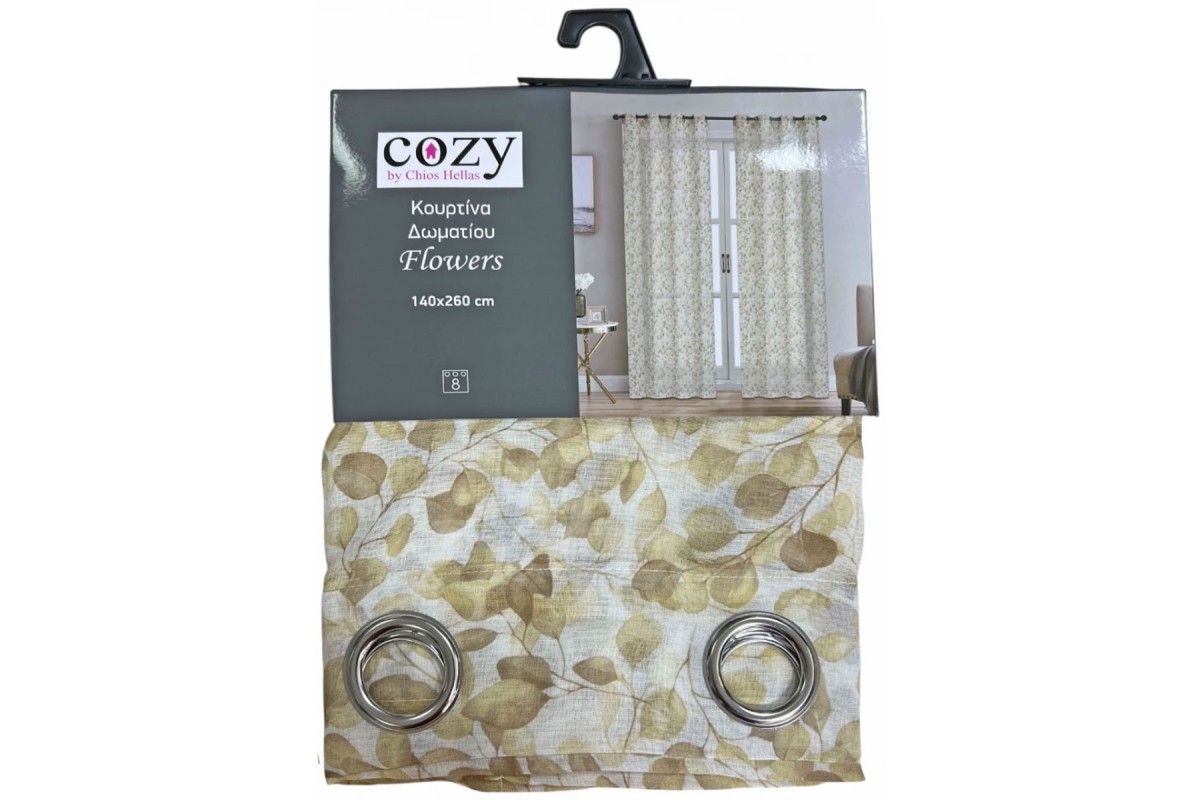 Κουρτίνα Flowers με Τρουκς Dark Beige 140x260cm.
