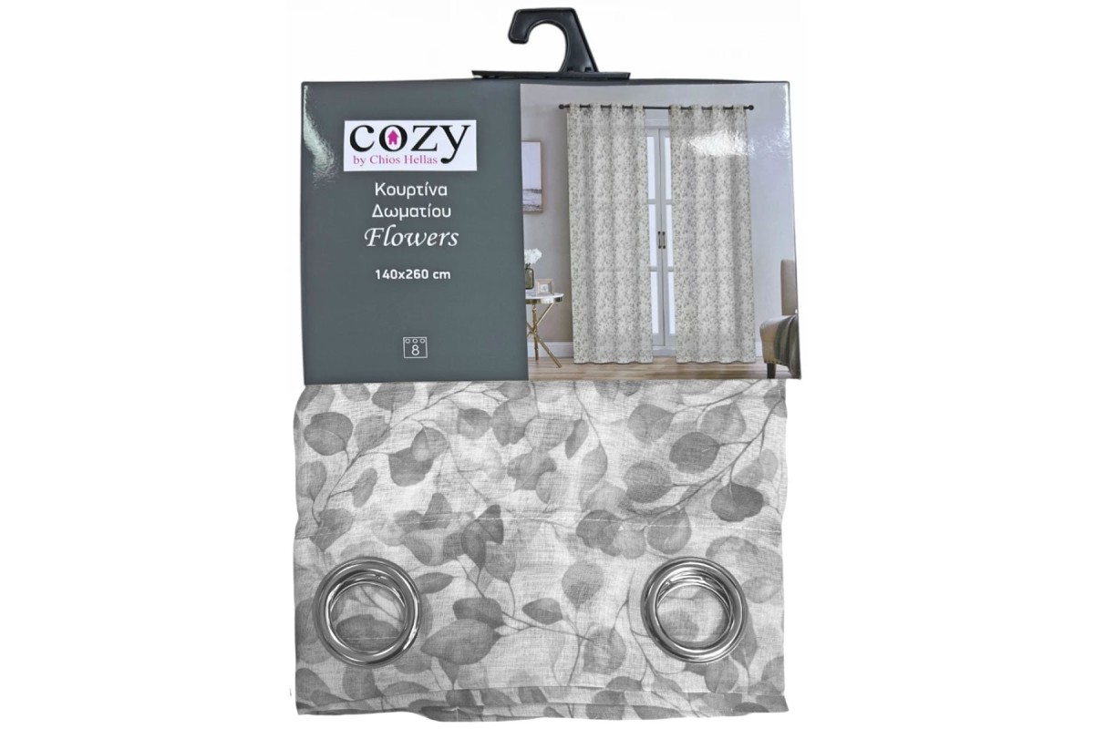 Κουρτίνα Flowers με Τρουκς Dark Grey 140x260cm.