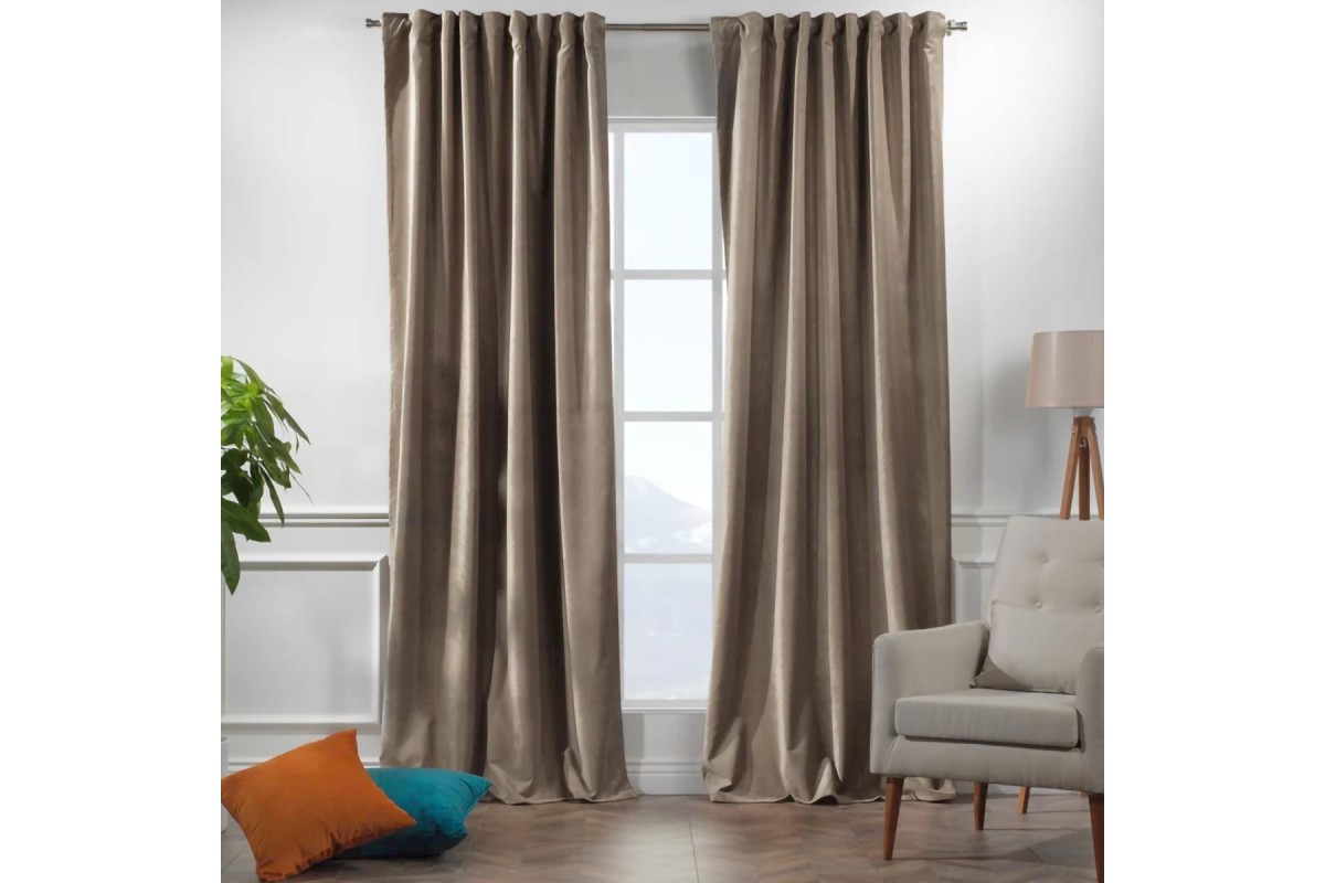 Κουρτίνα Velvet Dark Beige με Τρουκς 140x260cm.