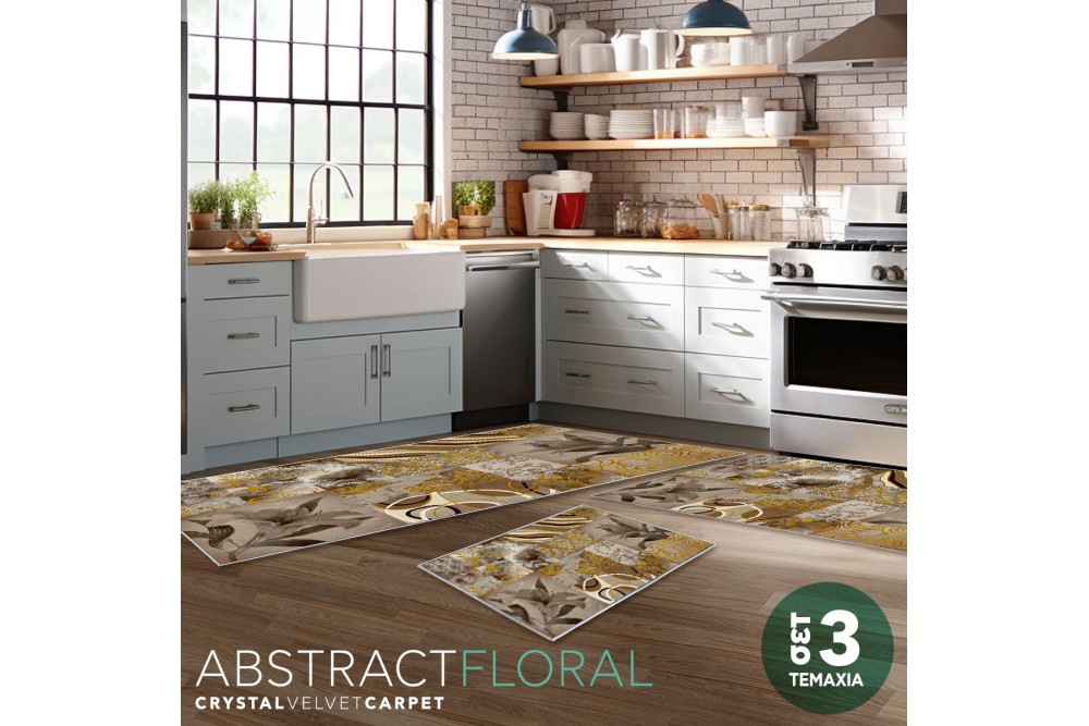 Χαλάκια Crystal Velvet Abstract Floral σετ 3 τεμαχίων 40x60cm.+70x140cm.+70x180cm.