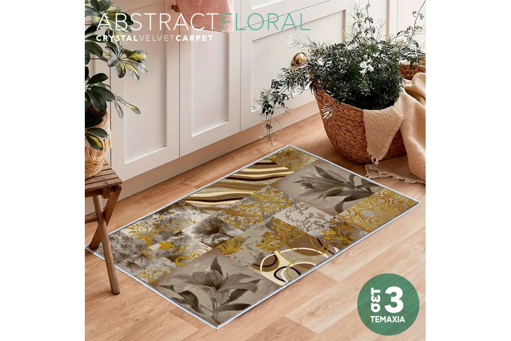 Χαλάκια Crystal Velvet Abstract Floral σετ 3 τεμαχίων 40x60cm.+70x140cm.+70x180cm.