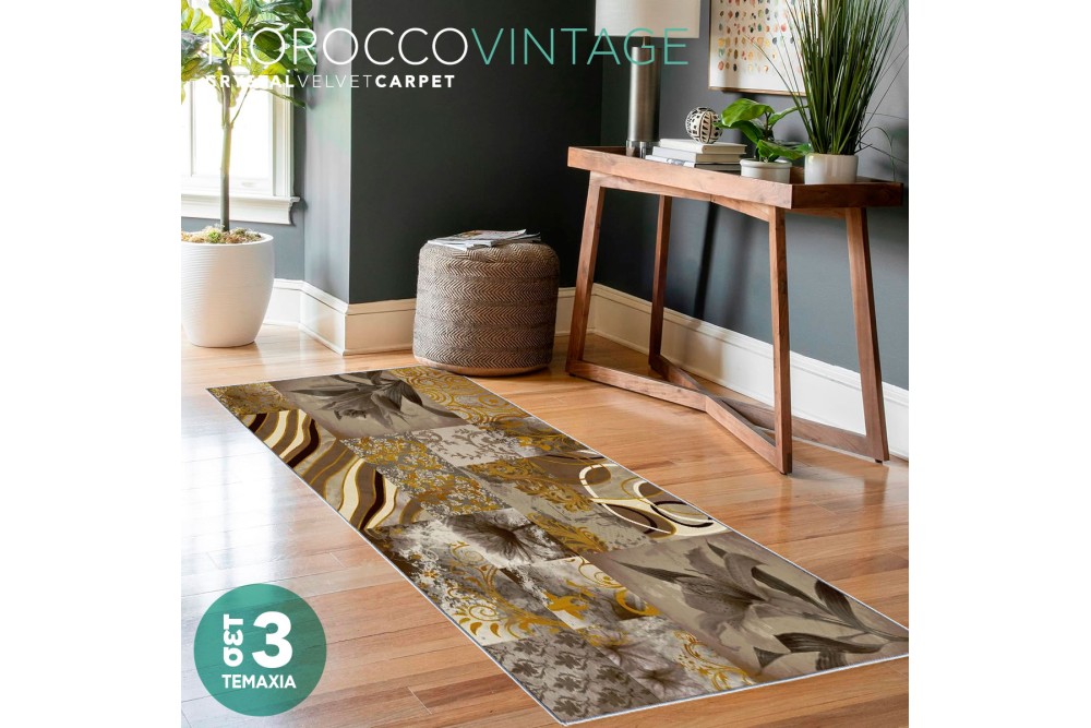 Χαλάκια Crystal Velvet Abstract Floral σετ 3 τεμαχίων 40x60cm.+70x140cm.+70x180cm.