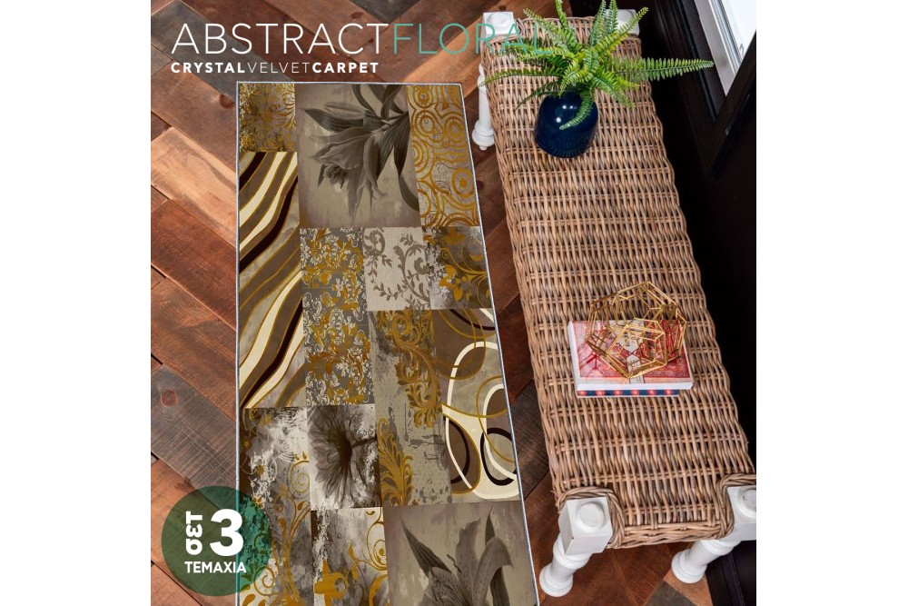 Χαλάκια Crystal Velvet Abstract Floral σετ 3 τεμαχίων 40x60cm.+70x140cm.+70x180cm.