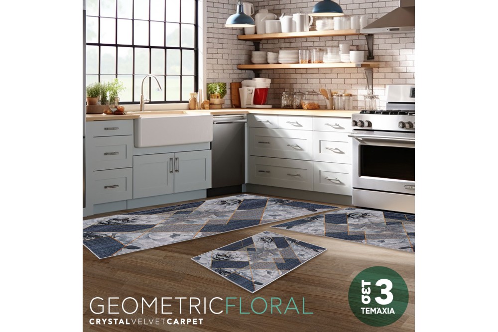 Χαλάκια Crystal Velvet Geometric Floral σετ 3 τεμαχίων 40x60cm.+70x140cm.+70x180cm. Χαλάκια Crystal Velvet Geometric Floral σετ 3 τεμαχίων 40x60cm.+70x140cm.+70x180cm.