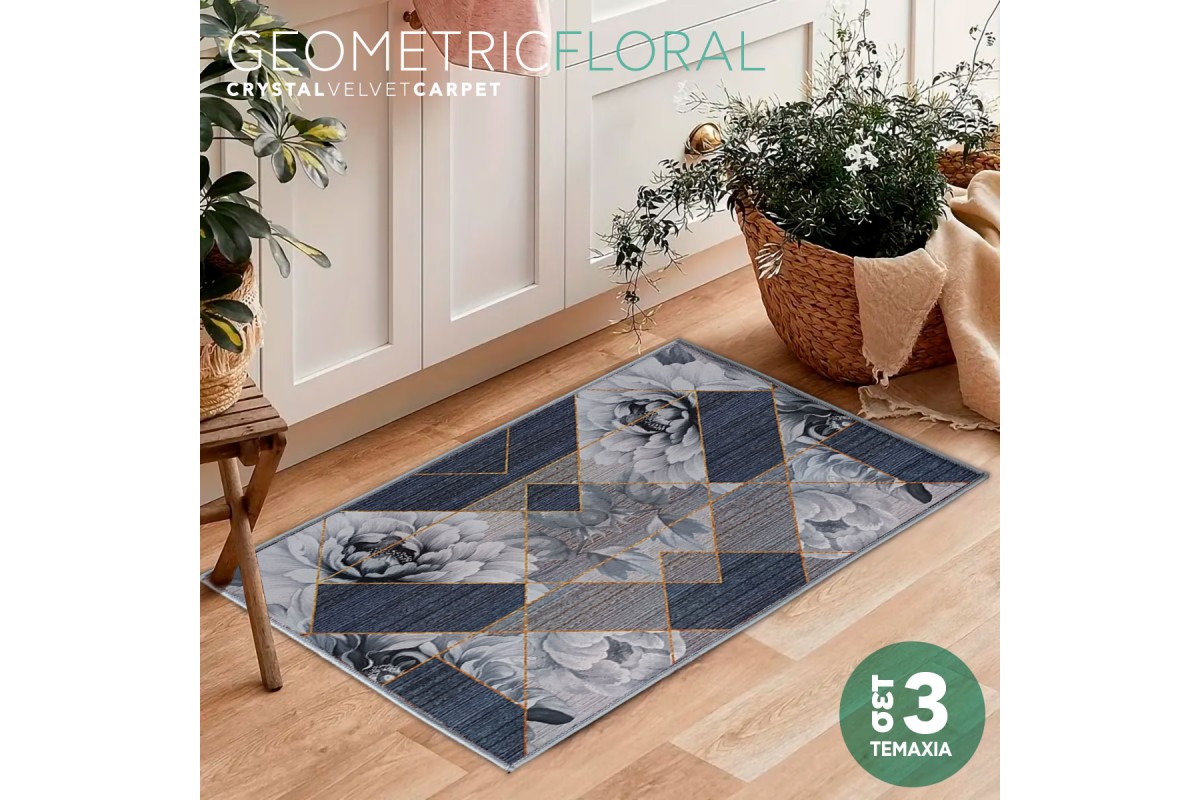 Χαλάκια Crystal Velvet Geometric Floral σετ 3 τεμαχίων 40x60cm.+70x140cm.+70x180cm. Χαλάκια Crystal Velvet Geometric Floral σετ 3 τεμαχίων 40x60cm.+70x140cm.+70x180cm.