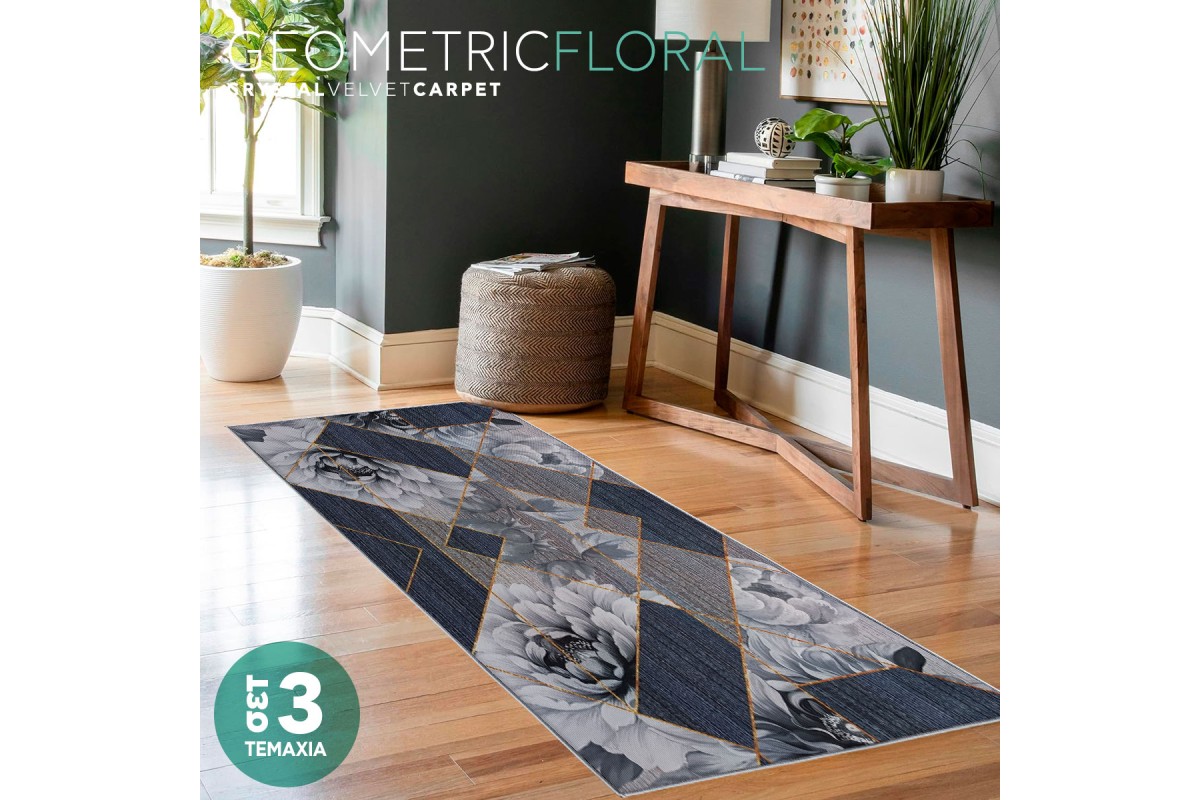 Χαλάκια Crystal Velvet Geometric Floral σετ 3 τεμαχίων 40x60cm.+70x140cm.+70x180cm. Χαλάκια Crystal Velvet Geometric Floral σετ 3 τεμαχίων 40x60cm.+70x140cm.+70x180cm.