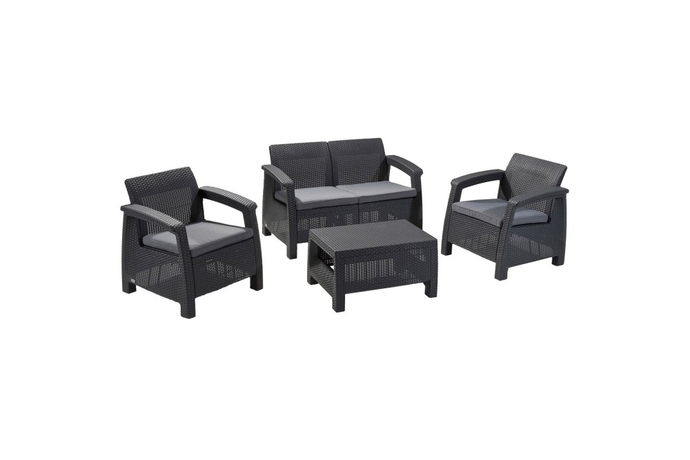 Σαλόνι Κήπου Ibiza Rattan Dark Grey Σετ 4 Τεμαχίων