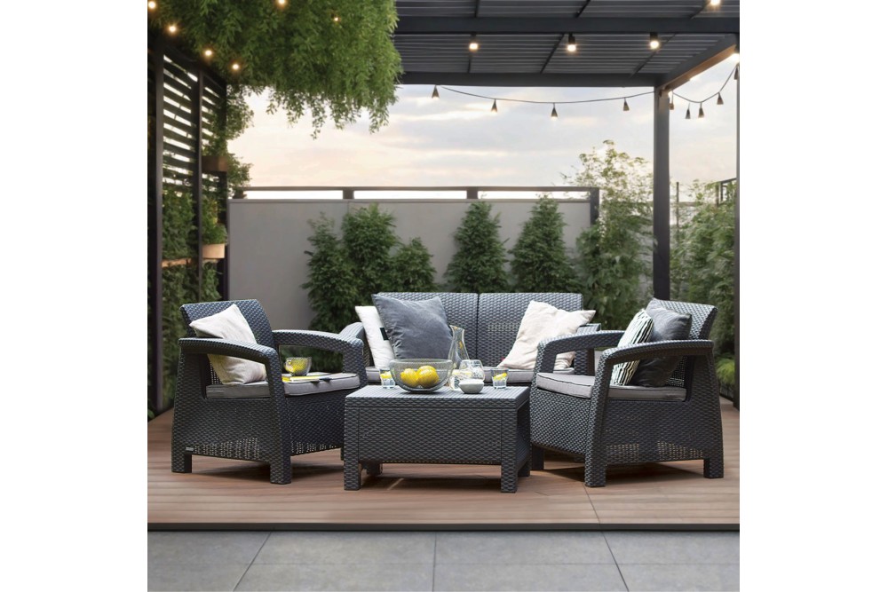 Σαλόνι Κήπου Ibiza Rattan Dark Grey Σετ 4 Τεμαχίων