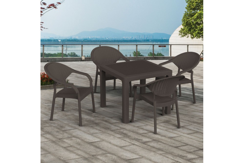 Et Plast Τραπέζι τετράγωνο πλαστικό Δαίδαλος τύπου Rattan καφέ 90x90x75cm.