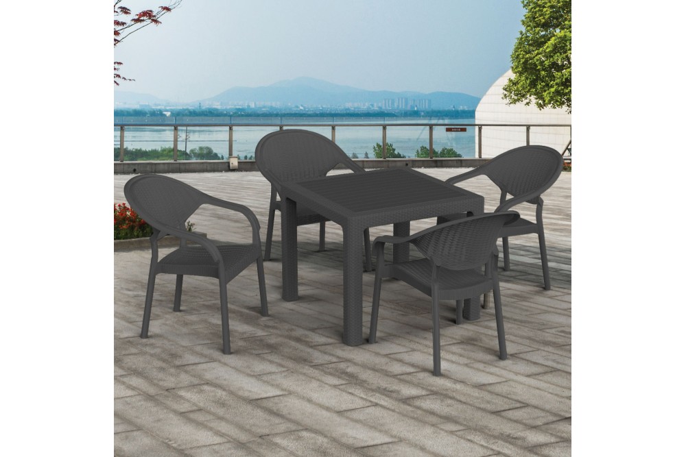 Et Plast Τραπέζι τετράγωνο πλαστικό Δαίδαλος τύπου Rattan ανθρακί 90x90x75cm.