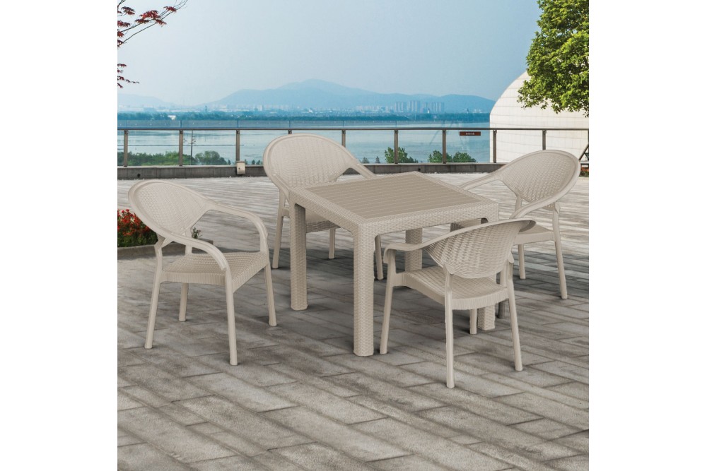 Et Plast Τραπέζι τετράγωνο πλαστικό Δαίδαλος τύπου Rattan άμμος 90x90x75cm.