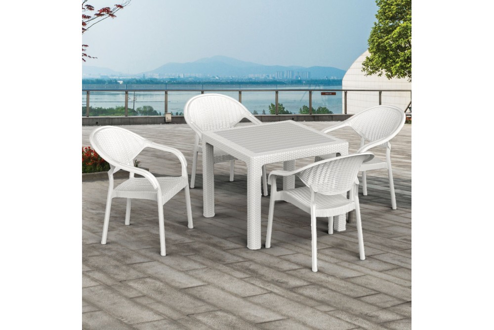 Et Plast Τραπέζι τετράγωνο πλαστικό Δαίδαλος τύπου Rattan λευκό 90x90x75cm.