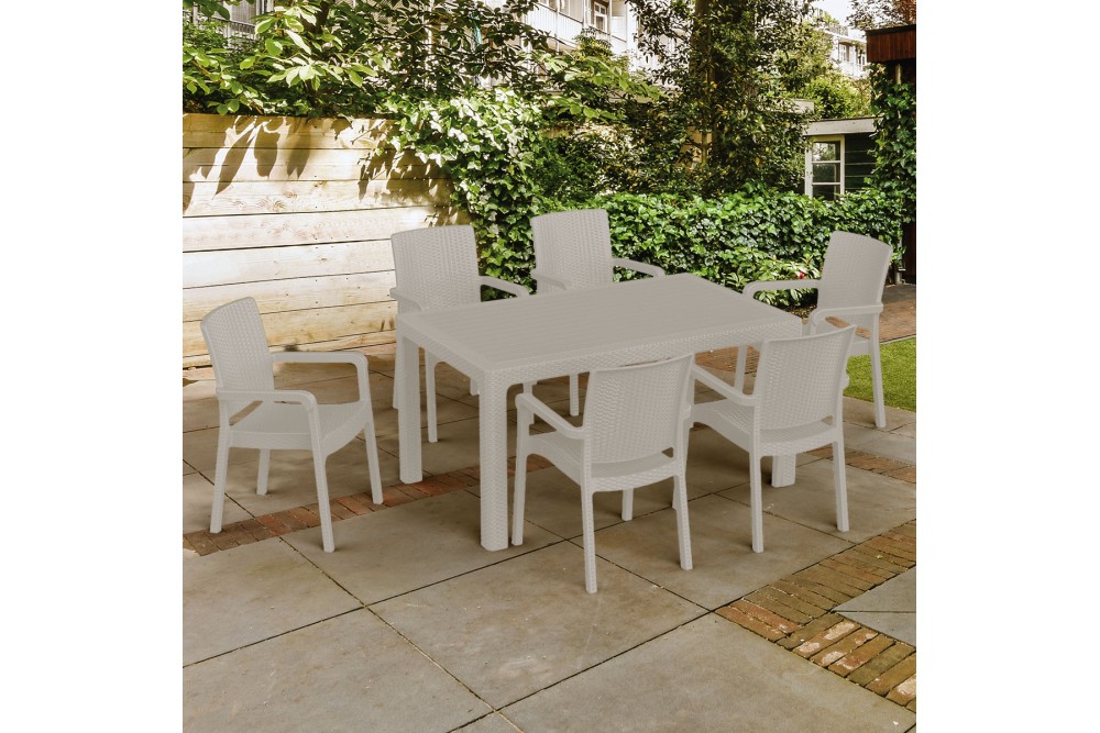 Et Plast Τραπέζι ορθογώνιο πλαστικό Ίκαρος τύπου Rattan άμμος 150x90x75cm.