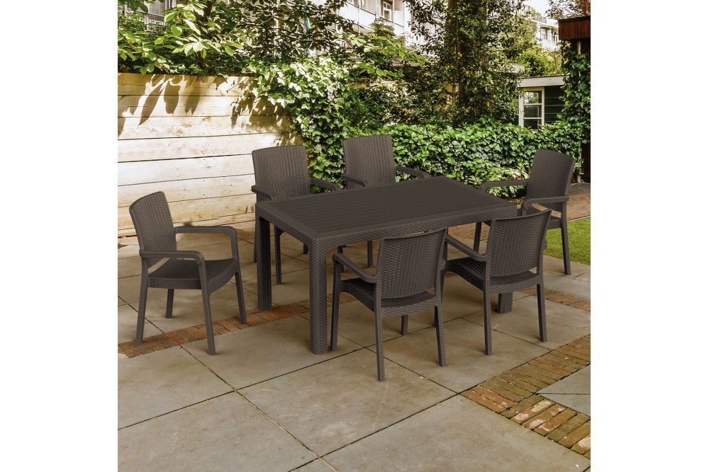 Et Plast Τραπέζι ορθογώνιο πλαστικό Ίκαρος τύπου Rattan καφέ 150x90x75cm.