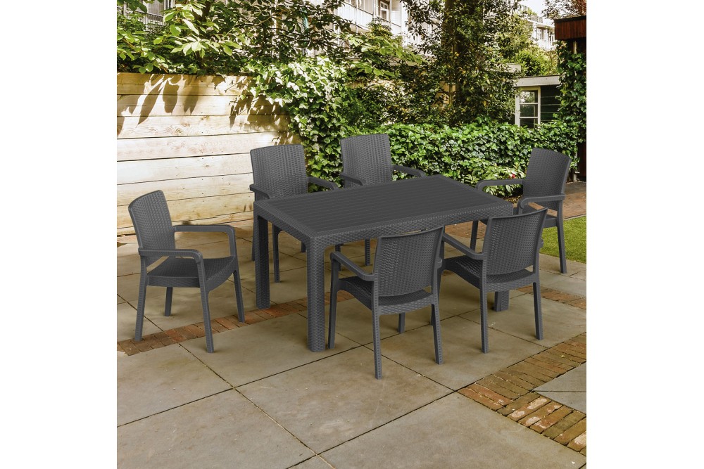 Et Plast Τραπέζι ορθογώνιο πλαστικό Ίκαρος τύπου Rattan ανθρακί 150x90x75cm.