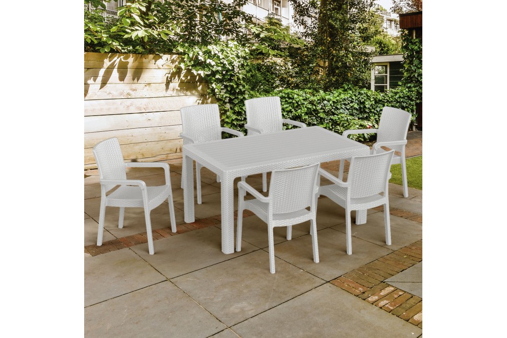 Et Plast Τραπέζι ορθογώνιο πλαστικό Ίκαρος τύπου Rattan λευκό 150x90x75cm.