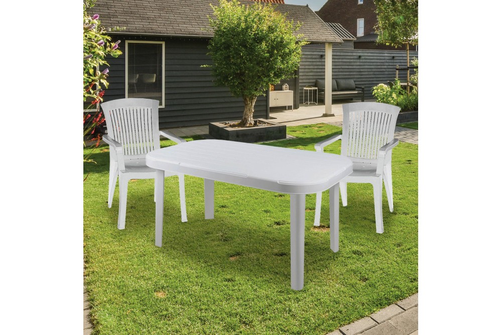 Τραπέζι ορθογώνιο πλαστικό Μύκονος λευκό 140x85x75cm.