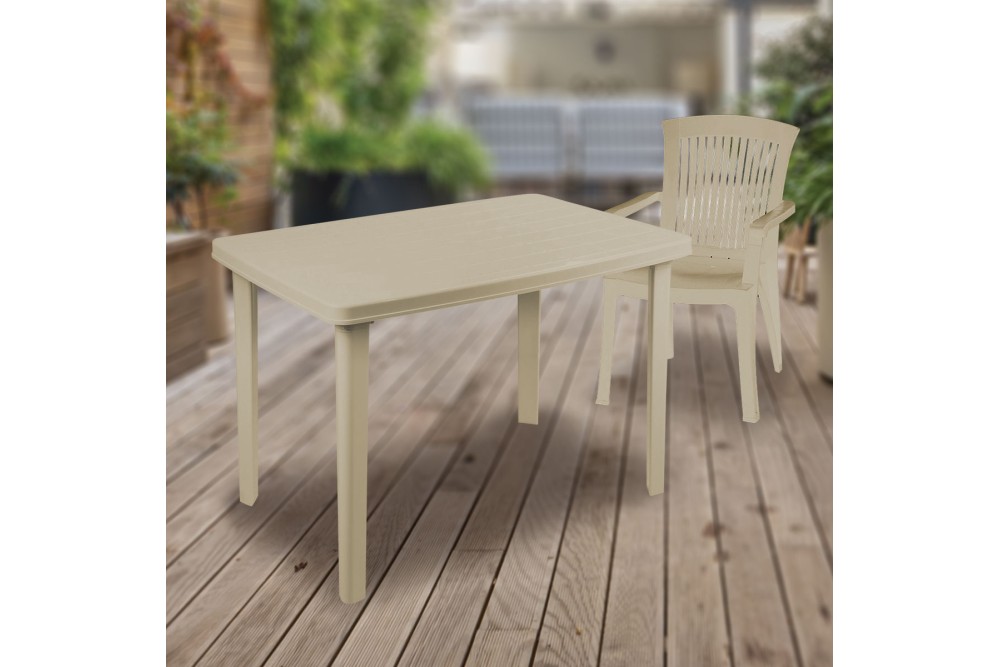 Τραπέζι ορθογώνιο πλαστικό Πάτμος μπεζ 110x70x70cm.