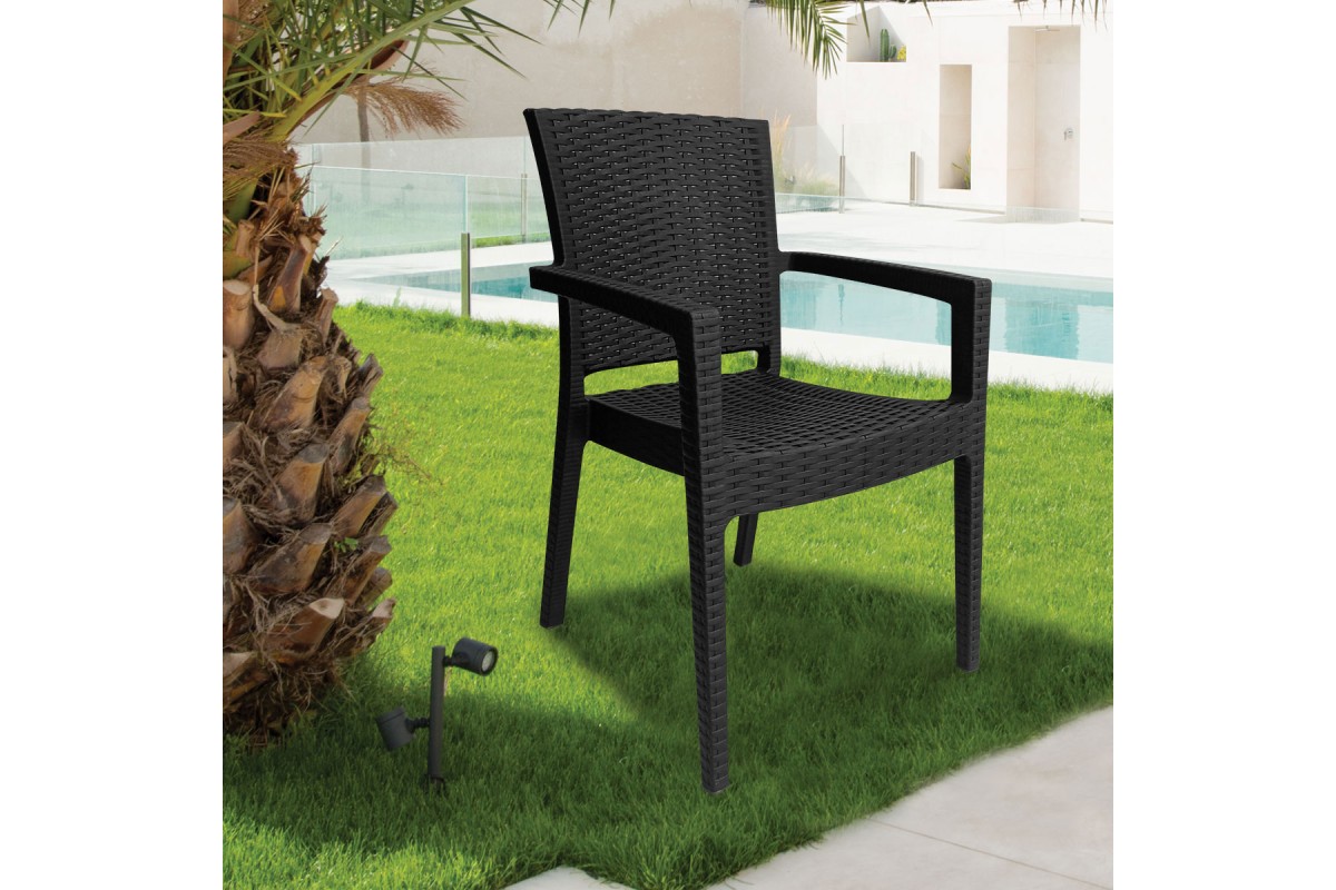 Πολυθρόνα πλαστική τύπου Rattan Artemis Professional Ανθρακί