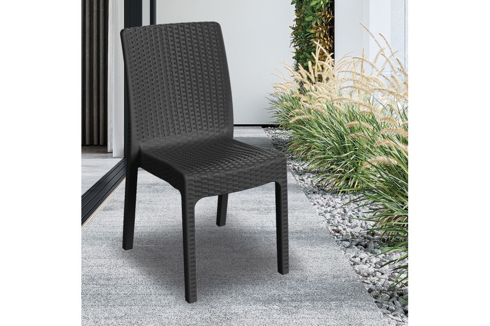 Et Plast Καρέκλα πλαστική τύπου Rattan Υβόννη Ανθρακί