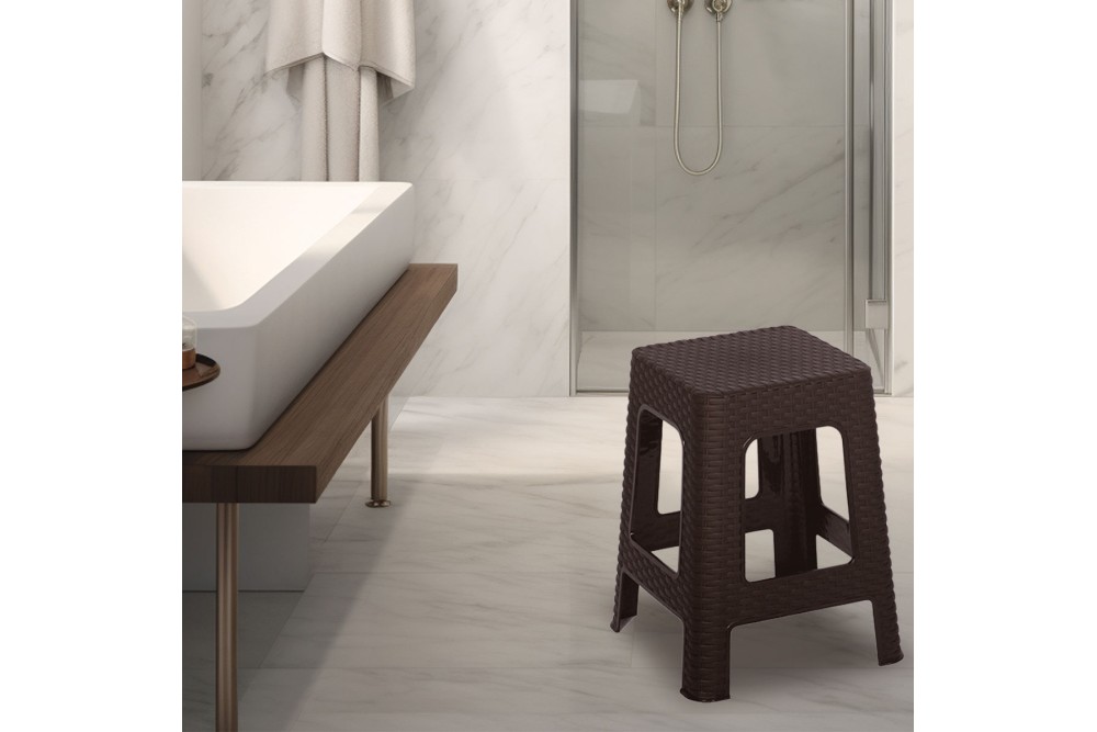 Σκαμπό Rattan τετράγωνο πλαστικό Brown 36x36x45cm.