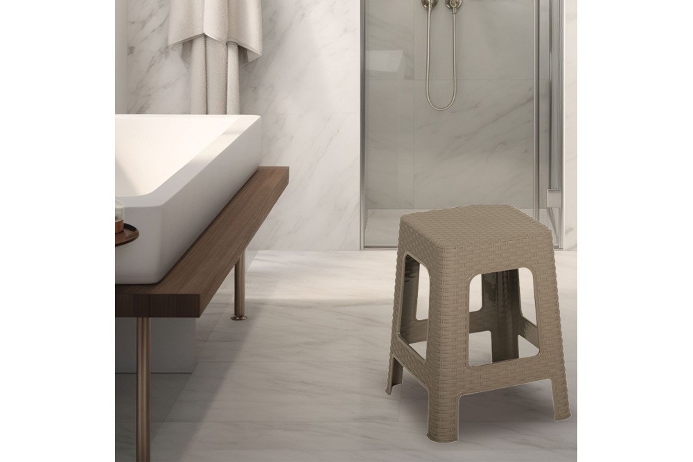 Σκαμπό Rattan τετράγωνο πλαστικό Sand 36x36x45cm.