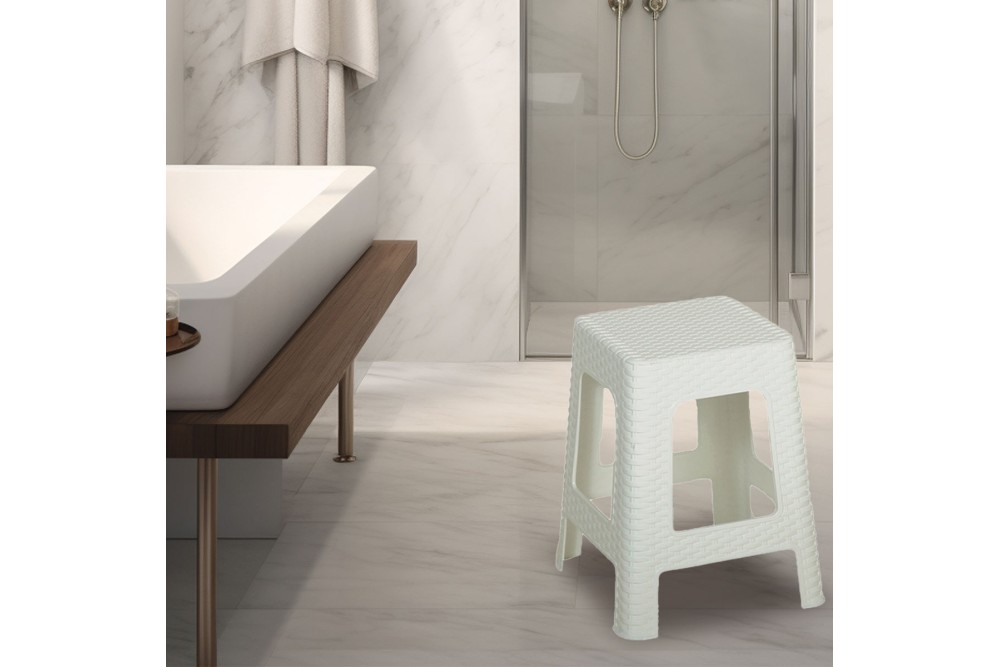 Σκαμπό Rattan τετράγωνο πλαστικό White 36x36x45cm.