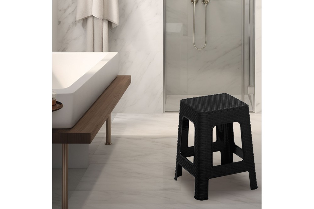 Σκαμπό Rattan τετράγωνο πλαστικό Black 36x36x45cm.