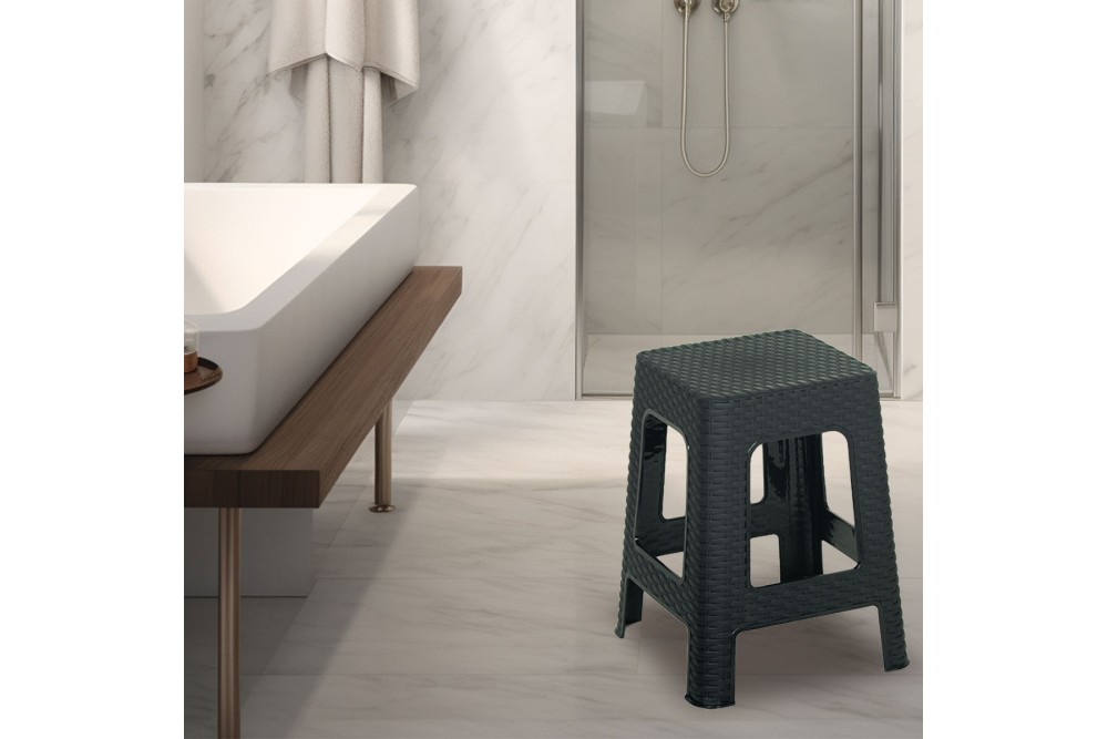 Σκαμπό Rattan τετράγωνο πλαστικό Grey 36x36x45cm.