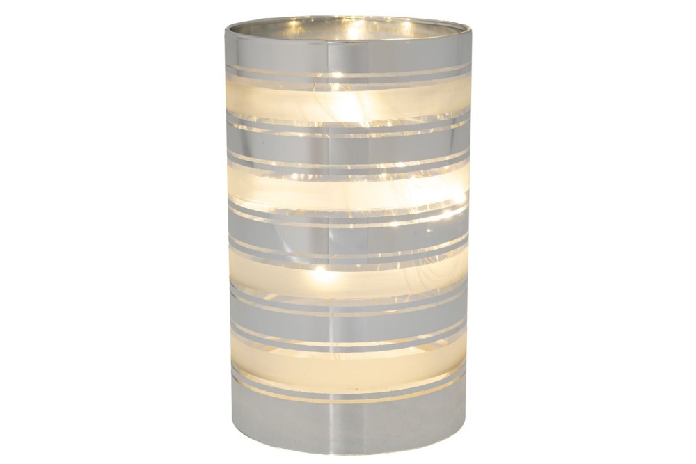 ΑΣΗΜΙ ΓΥΑΛΙΝΟΣ ΔΙΑΚΟΣΜΗΤΙΚΟΣ ΚΥΛΙΝΔΡΟΣ ΜΕ ΛΕΥΚΕΣ ΡΙΓΕΣ & LED ΦΩΣ Φ9Χ15ΕΚ ΜΠΑΤΑΡΙΑΣ