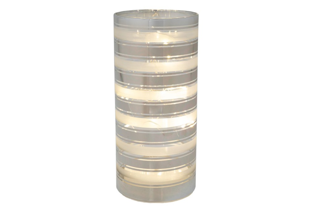 ΑΣΗΜΙ ΓΥΑΛΙΝΟΣ ΔΙΑΚΟΣΜΗΤΙΚΟΣ ΚΥΛΙΝΔΡΟΣ ΜΕ ΛΕΥΚΕΣ ΡΙΓΕΣ & LED ΦΩΣ Φ9Χ20ΕΚ ΜΠΑΤΑΡΙΑΣ