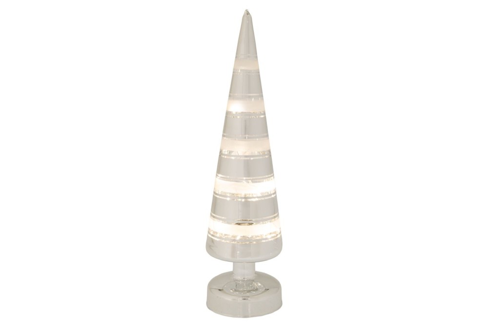 ΑΣΗΜΙ ΓΥΑΛΙΝΟ ΔΕΝΤΡΟ ΜΕ ΛΕΥΚΕΣ ΡΙΓΕΣ ΚΑΙ LED ΦΩΣ 9Χ9Χ35 ΕΚ ΜΠΑΤΑΡΙΑΣ