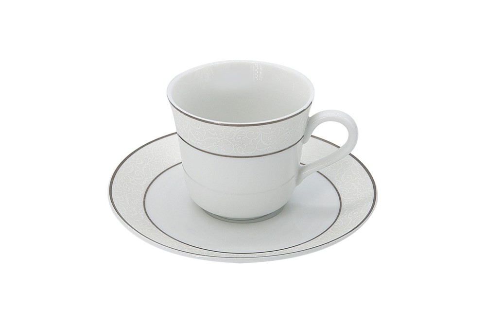 Φλιτζάνια Tσαγιού από Πορσελάνη White-Platinum 220ml Σετ 6τμχ