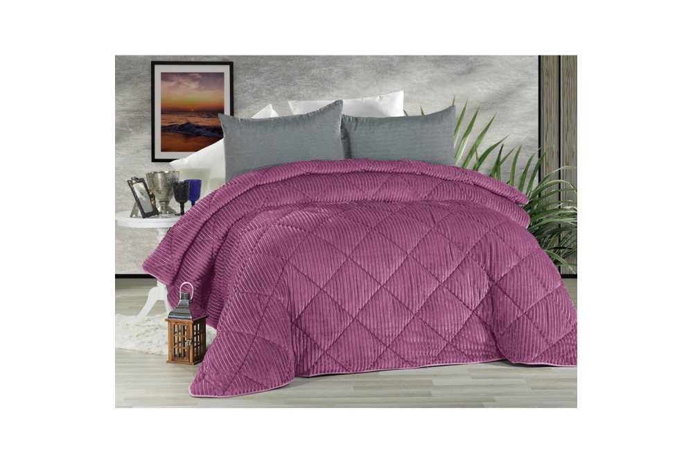 Πάπλωμα Φανέλα Ριγέ Ribbon Lilac Polyest  220Χ240Cm