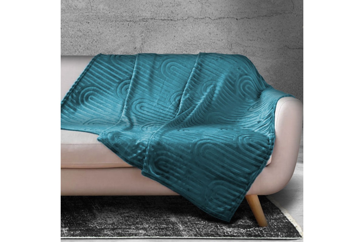 Κουβέρτα - Ριχτάρι Flannel Super Soft με ανάγλυφο σχέδιο Mariolis Emerald 150x220cm.