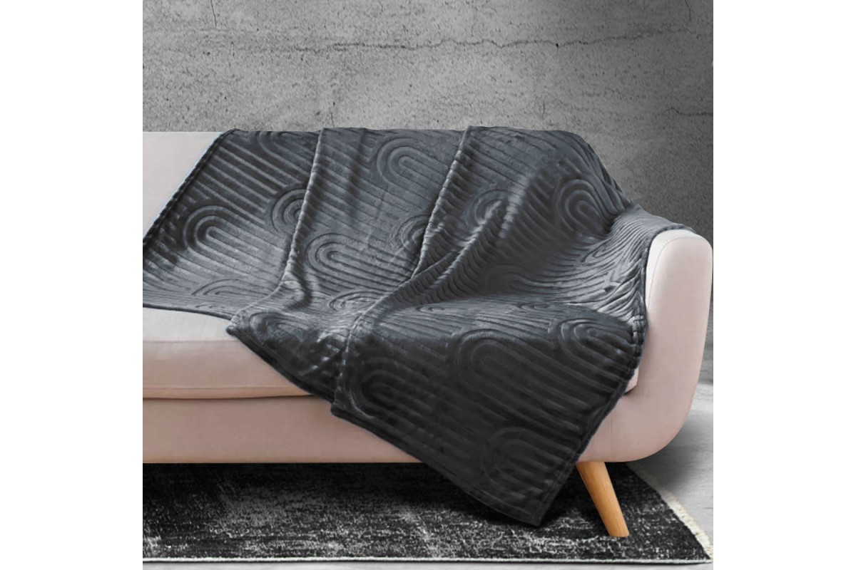 Κουβέρτα - Ριχτάρι Flannel Super Soft με ανάγλυφο σχέδιο Mariolis Grey 150x220cm.