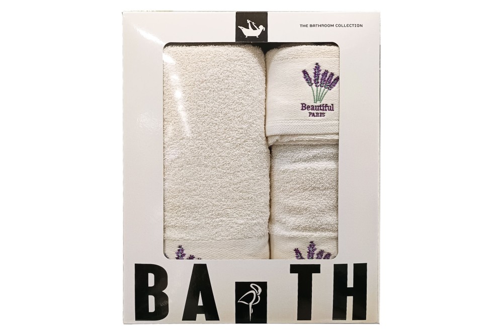 Πετσέτες με κέντημα στη φάσα σε κουτί Lavender 430gsm 100% Cotton Σετ 3 τεμάχια