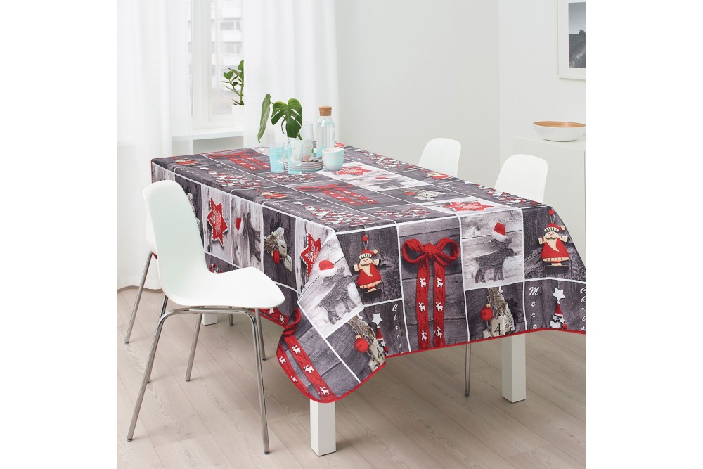 Τραπεζομάντηλο Αλέκιαστο Christmas Red 100% Pol. 150x150cm.