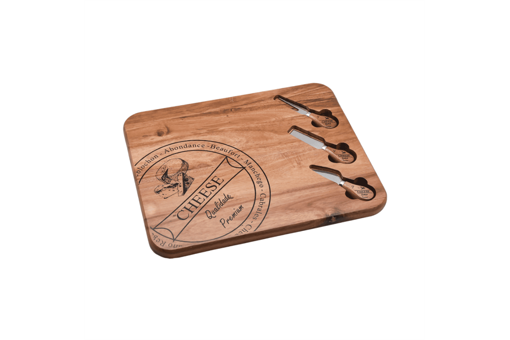 Ξύλινο Πλατώ Σερβιρίσματος Τυριών με 3 μαχαίρια 40x32x2,2cm