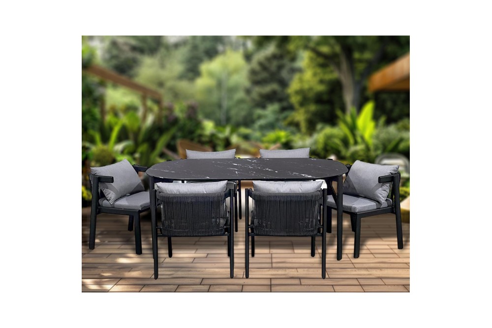 Σετ Τραπεζαρίας Κήπου 7 τεμαχίων Αλουμινίου Γκρι