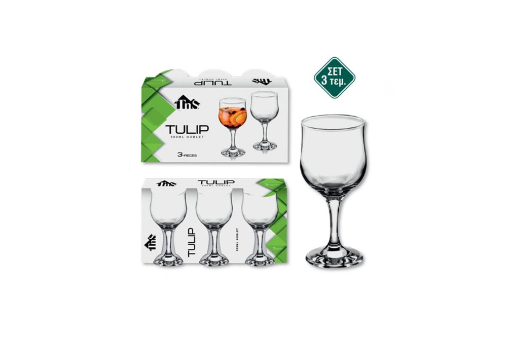Ποτήρια Νερού κολωνάτο Tulip 300ml Σετ 3τμχ