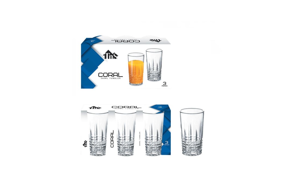 Ποτήρια Νερού σωλήνα Coral 280 ml Σετ 3τμχ